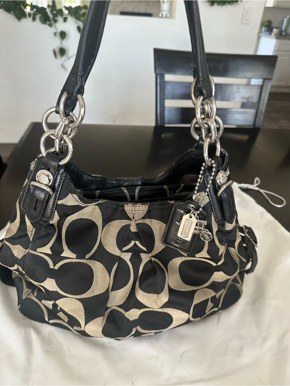 Coach Signature Maggie/Mia Shoulder Bag 16714 Black Khaki